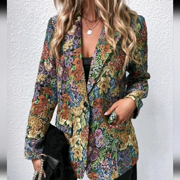 Floral Print Single Button Blazer - Picture 1 of 5